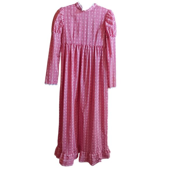 1OF1 XS True Vintage Dress Gingham Prairie Farm Lace Maxi Handmade 1970's Hippy - Picture 1 of 7